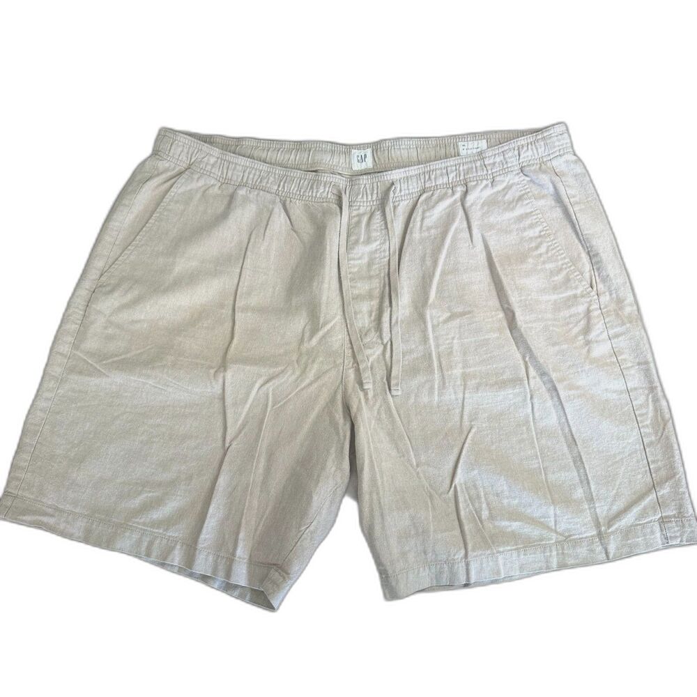 Gap Mens Pull-on Linen Cotton Beige Casual Drawstring Shorts XL 8"